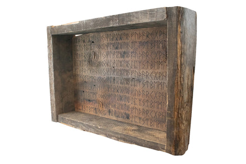 Image of runic HAIL THE OLD GODS antique altar shelf