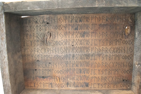 Image of runic HAIL THE OLD GODS antique altar shelf