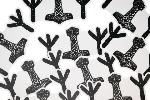 Image of algiz & mjolnir die cut sticker