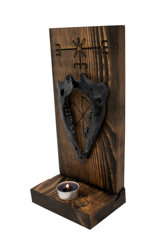 Image of Að unni & love bindrune blackened deer jawbone altar