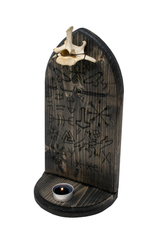 Image of norse symbols & deer vertebra altar