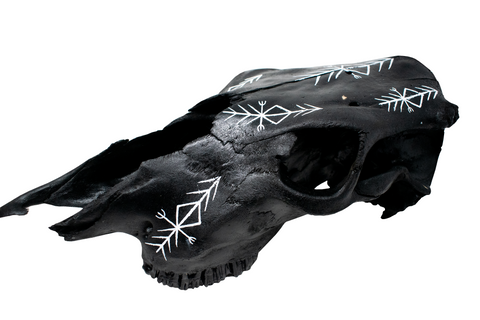 Image of Blackened Cow Skull with Home Protection Bindrune #2