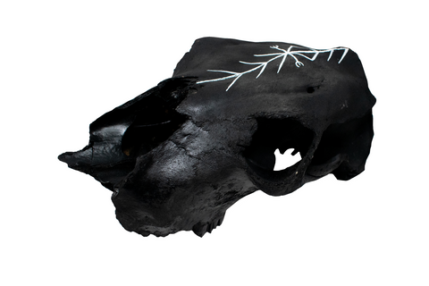 Image of Blackened Cow Skull with Home Protection Bindrune #3