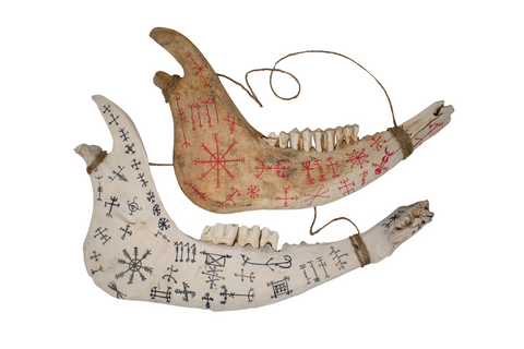 Image of Hand Painted Cow Jawbone with Icelandic Magical Staves