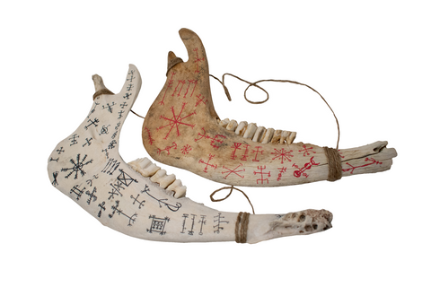 Image of Hand Painted Cow Jawbone with Icelandic Magical Staves