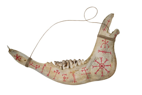 Image of Hand Painted Cow Jawbone with Icelandic Magical Staves
