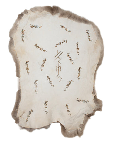 Image of burnt rabbit hide altar cloth - repeating bindrunes to invoke Freya
