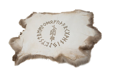 Image of burnt rabbit hide altar cloth - Odin bindrune & Elder Futhark runic circle