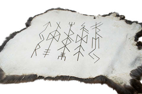 Image of burnt rabbit hide altar cloth - Bindrunes of the norse gods