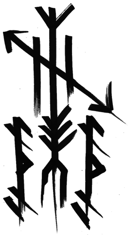 Image of protection bindrune and blackened elk vertebra altar