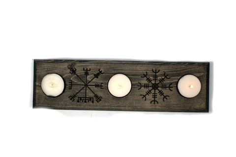 Image of Vegvisir & Helm of Awe (Ægishjálmr) triple tealight candle holder