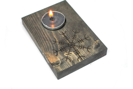 pagan candle holder, heathen candle holder, viking candle holder, norse candle holder, wooden candle holder