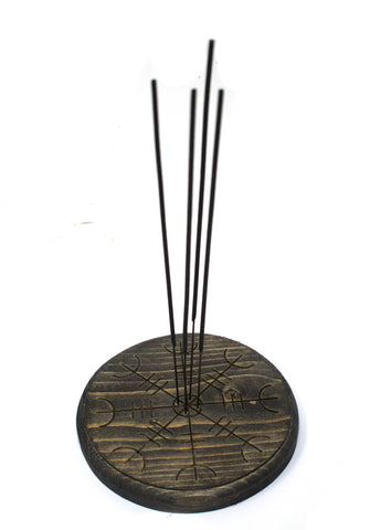 Image of pagan incense dish, helm of awe, norse incense dish, wooden incense dish, witchy incense dish, viking incense dish