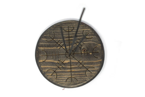 Image of pagan incense dish, helm of awe, norse incense dish, wooden incense dish, witchy incense dish, viking incense dish