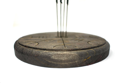 Image of pagan incense dish, helm of awe, norse incense dish, wooden incense dish, witchy incense dish, viking incense dish