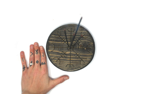 Image of pagan incense dish, helm of awe, norse incense dish, wooden incense dish, witchy incense dish, viking incense dish
