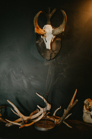 Image of pagan incense dish, helm of awe, norse incense dish, wooden incense dish, witchy incense dish, viking incense dish