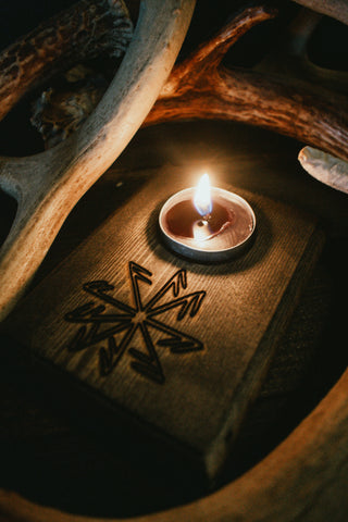 Image of pagan candle holder, viking candle holder, wiccan candle holder, witchy candle holder, norse candle holder, heathen candle holder, asatru candle holder, pagan decor, viking decor, norse decor witchy decor, witch decor