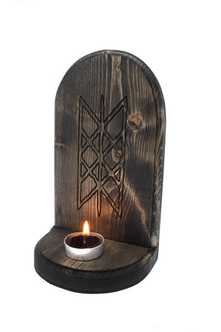Image of pagan altar, witchy altar, norse altar, viking altar, nordic altar, wooden altar