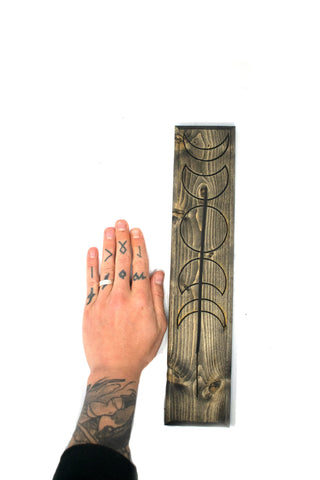 Image of pagan incense dish, moon phase, moon phase incense dish, viking incense dish, wiccan incense dish, witchy incense dish, handmade incense dish