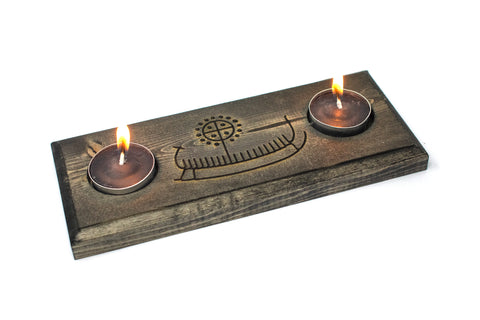 Image of viking ship petroglyph tealight candle holder