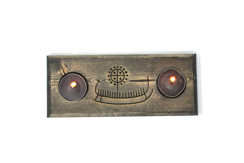 Image of viking ship petroglyph tealight candle holder