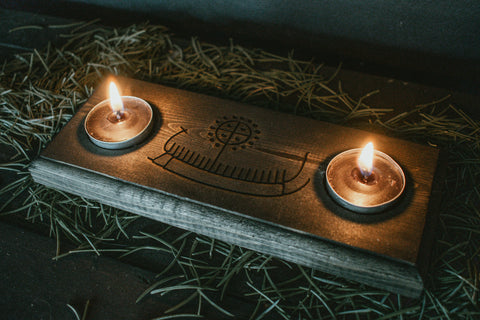 Image of viking ship petroglyph tealight candle holder