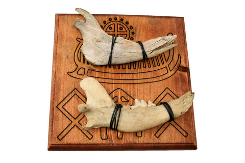Image of jawbone viking ship petroglyph and rune wall hanger