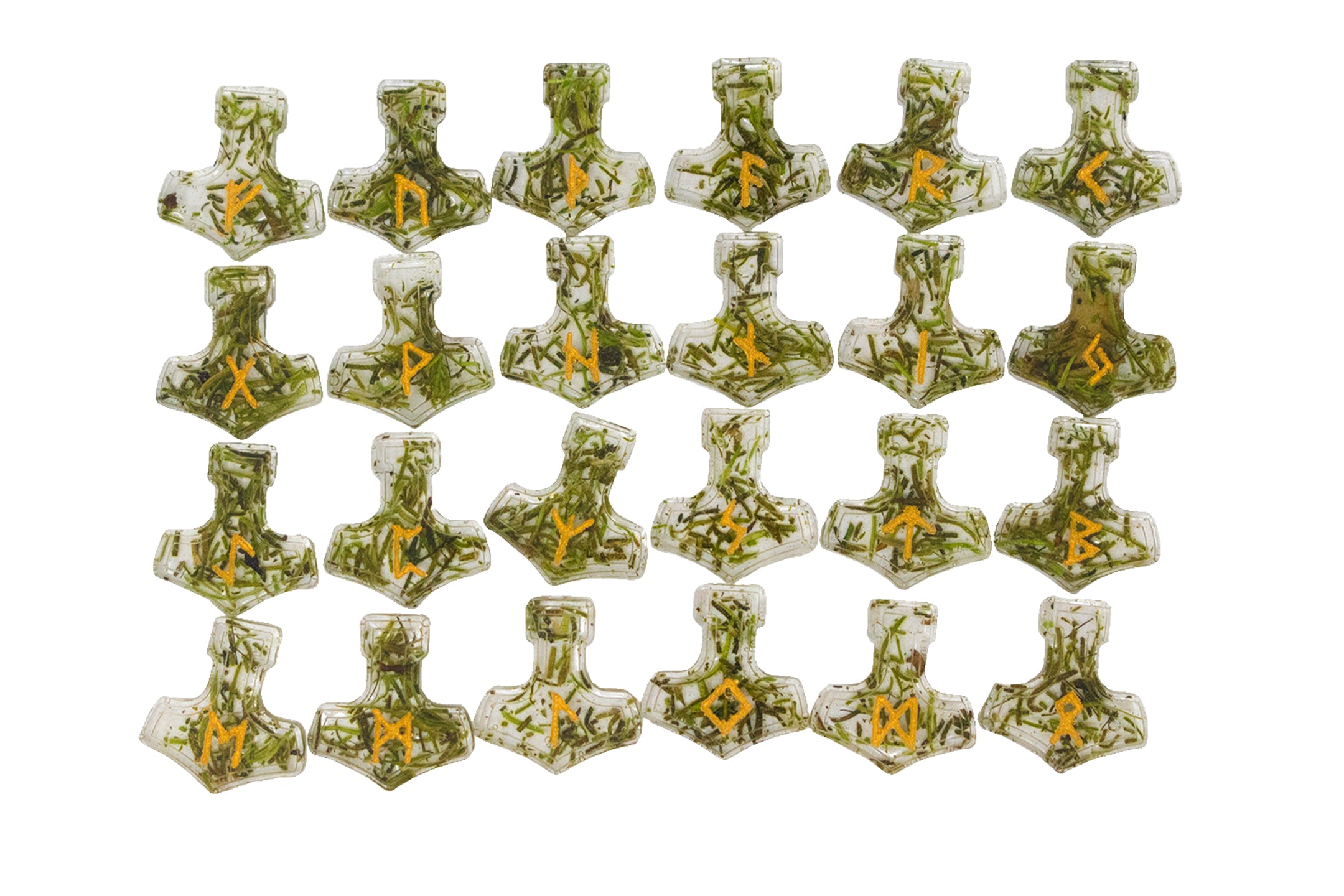 mossy mjolnir elder futhark rune set