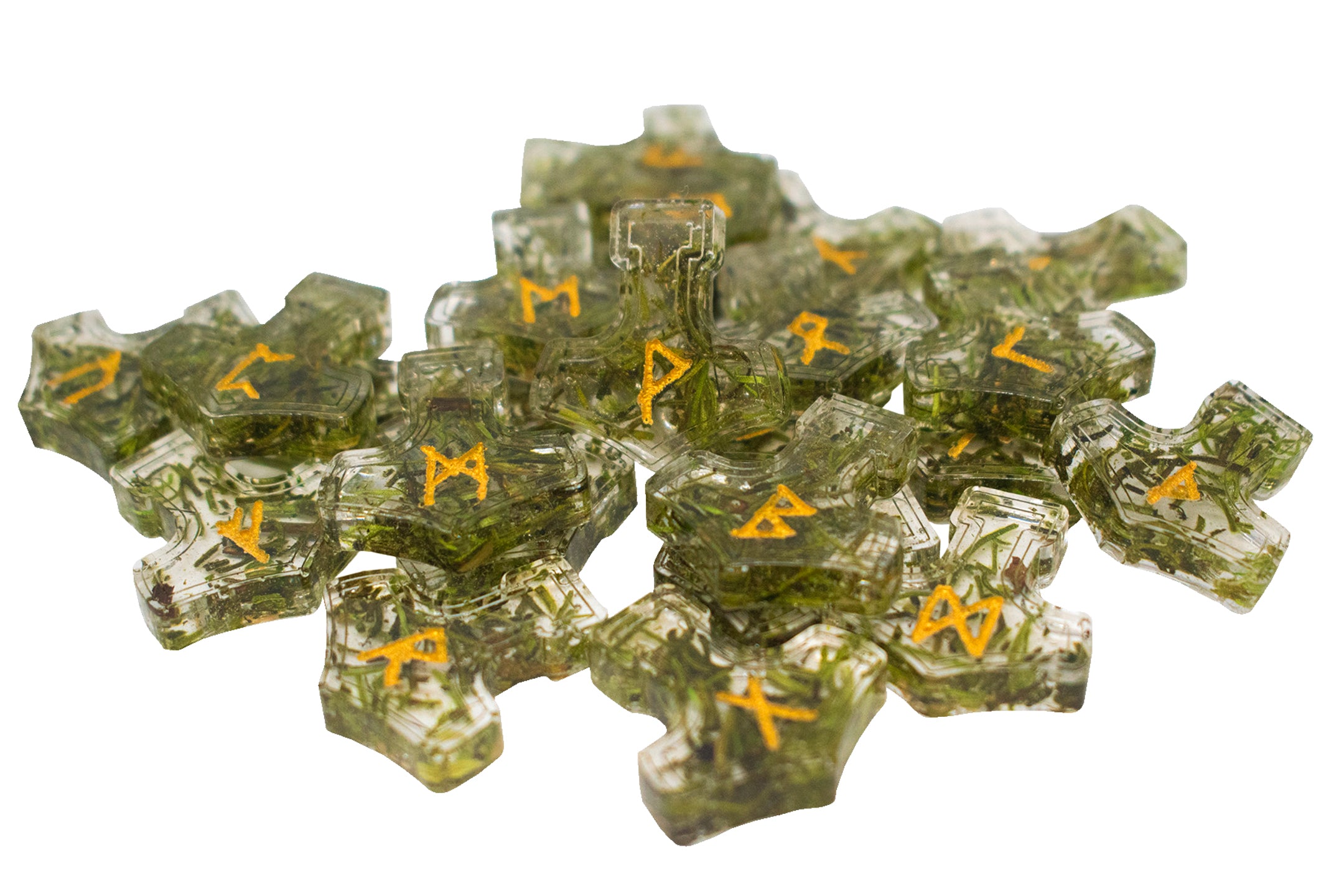 mossy mjolnir elder futhark rune set