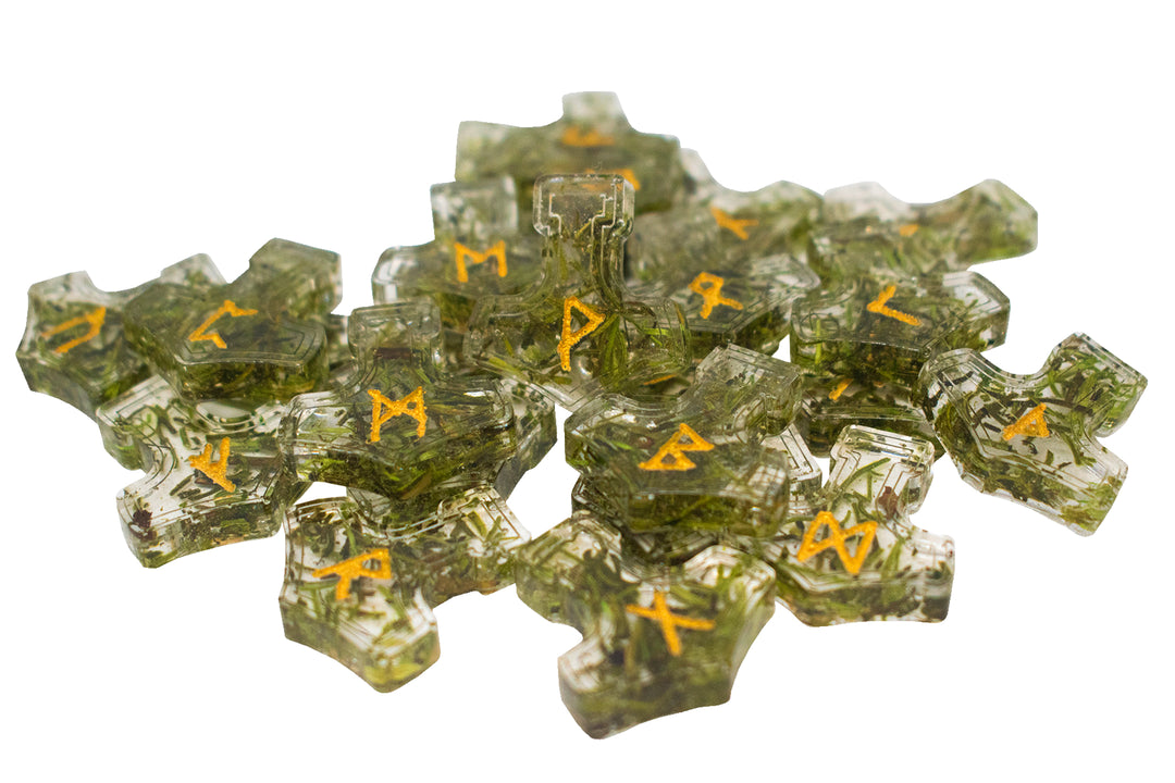 mossy mjolnir elder futhark rune set