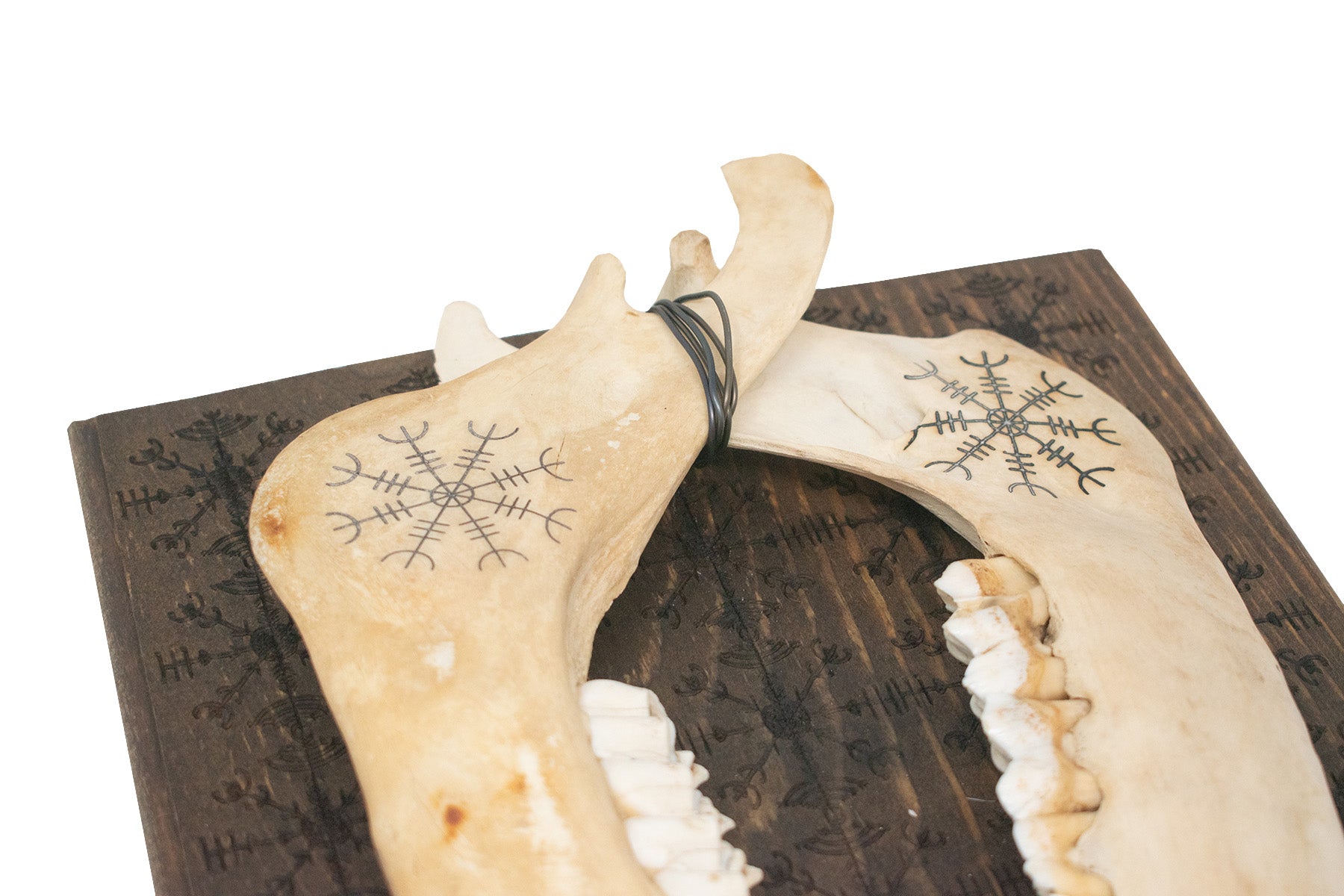 veldismagn and helm of awe double elk jawbone hanger