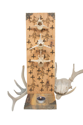 Image of Loki bindrune triple elk vertebra altar