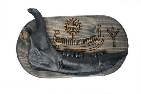 Image of viking ship petroglyph blackened elk jawbone hanger