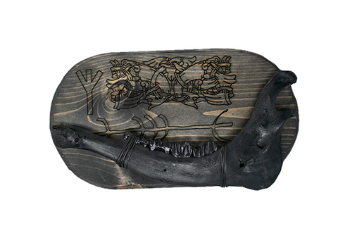 Image of norse symbols of protection blackened elk jawbone hanger