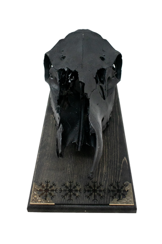 Image of blackened elk skull & helm of awe wall hanger