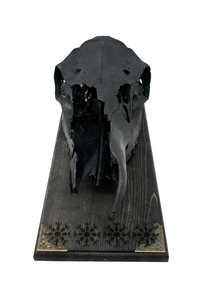 blackened elk skull & helm of awe wall hanger