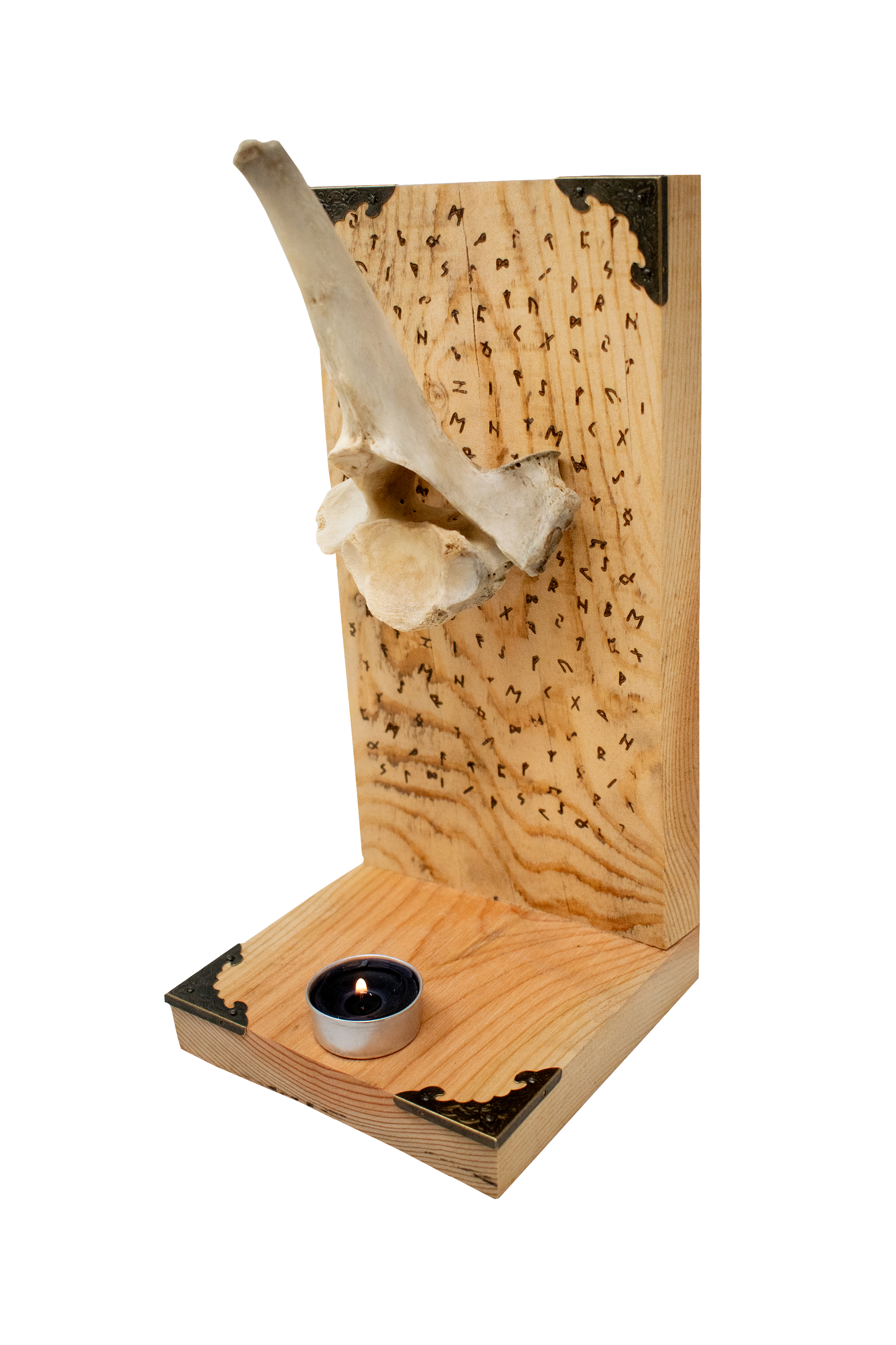 runic cow vertebra altar