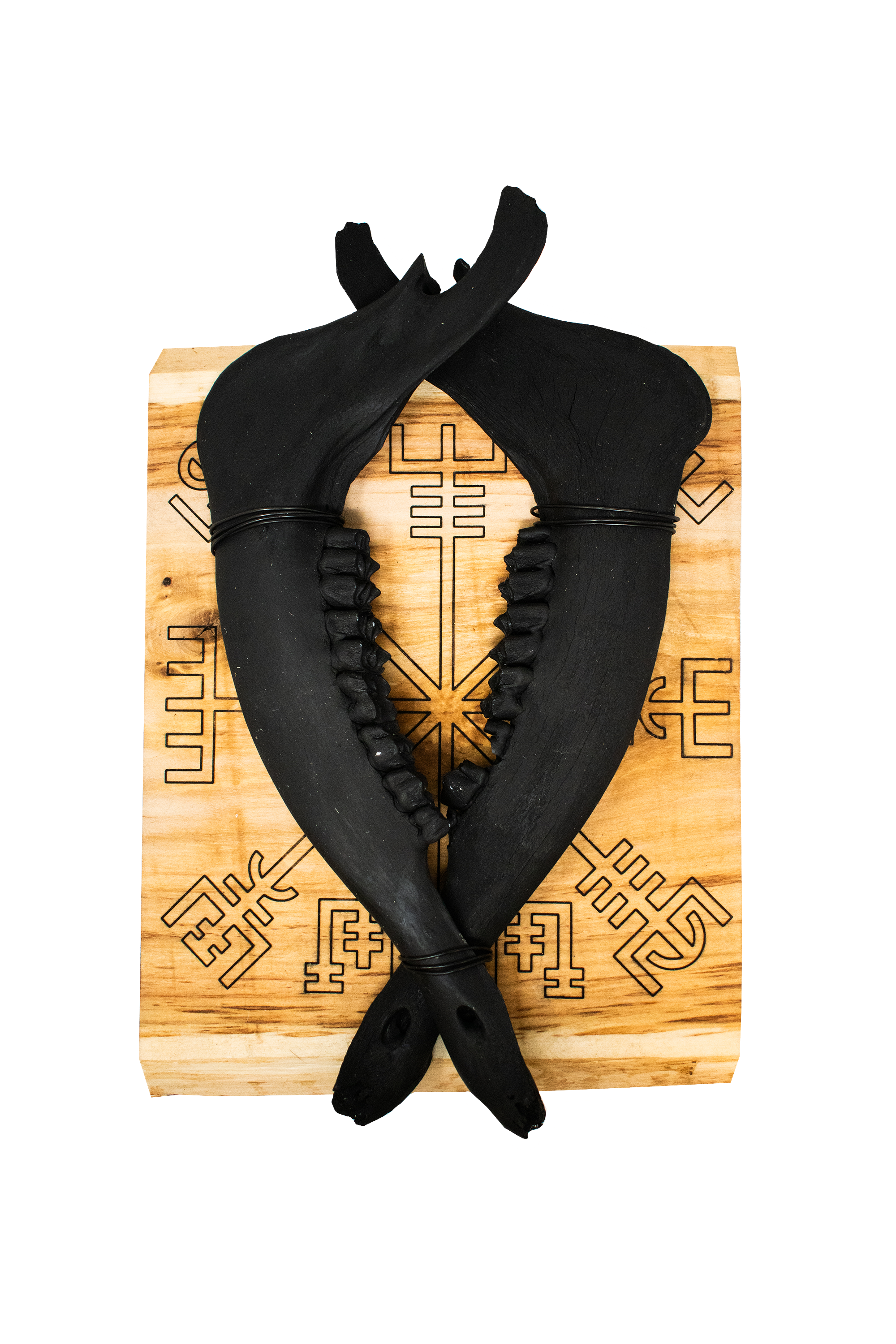 vegvisir blackened double elk jawbone hanger