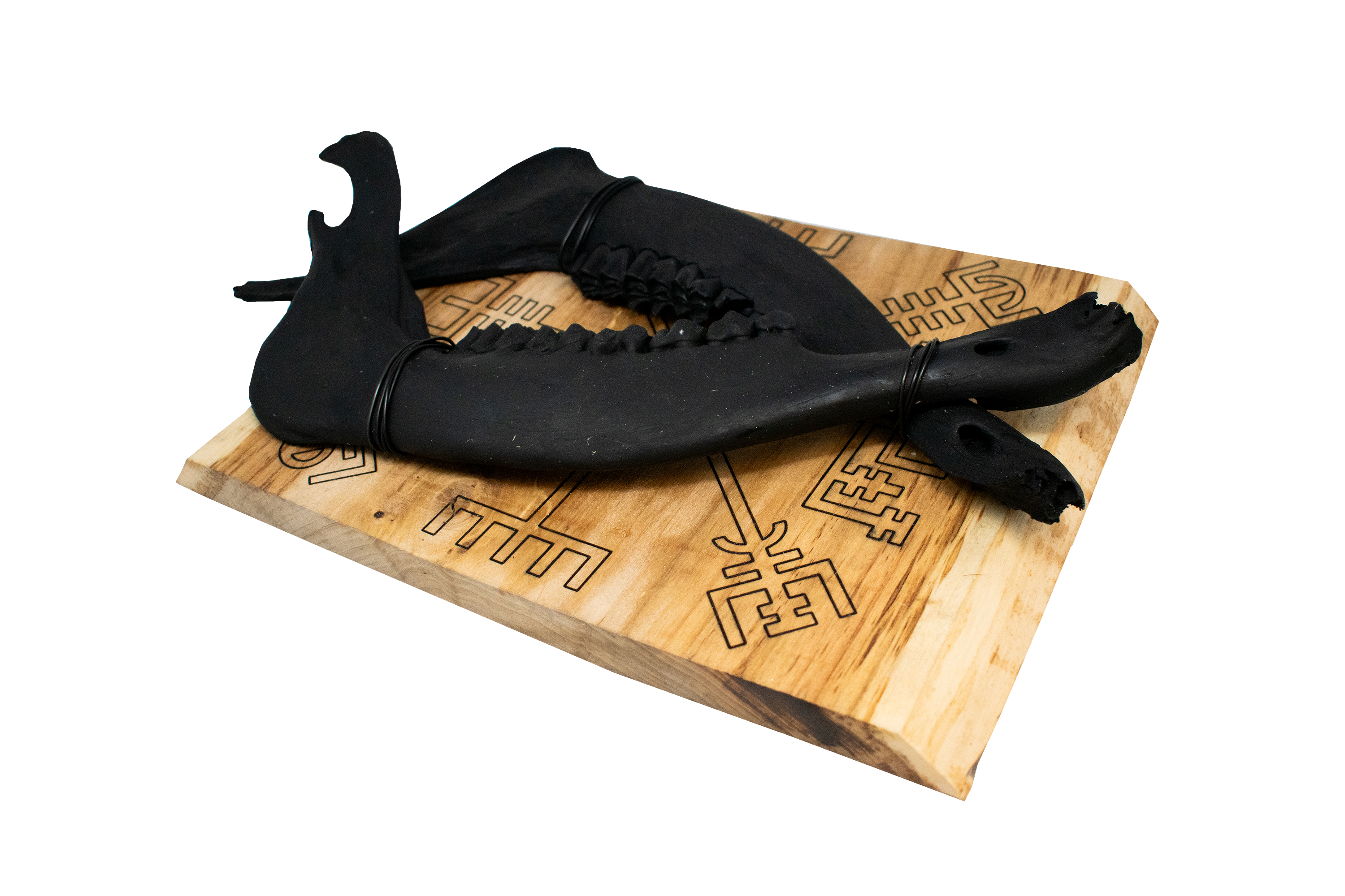 vegvisir blackened double elk jawbone hanger