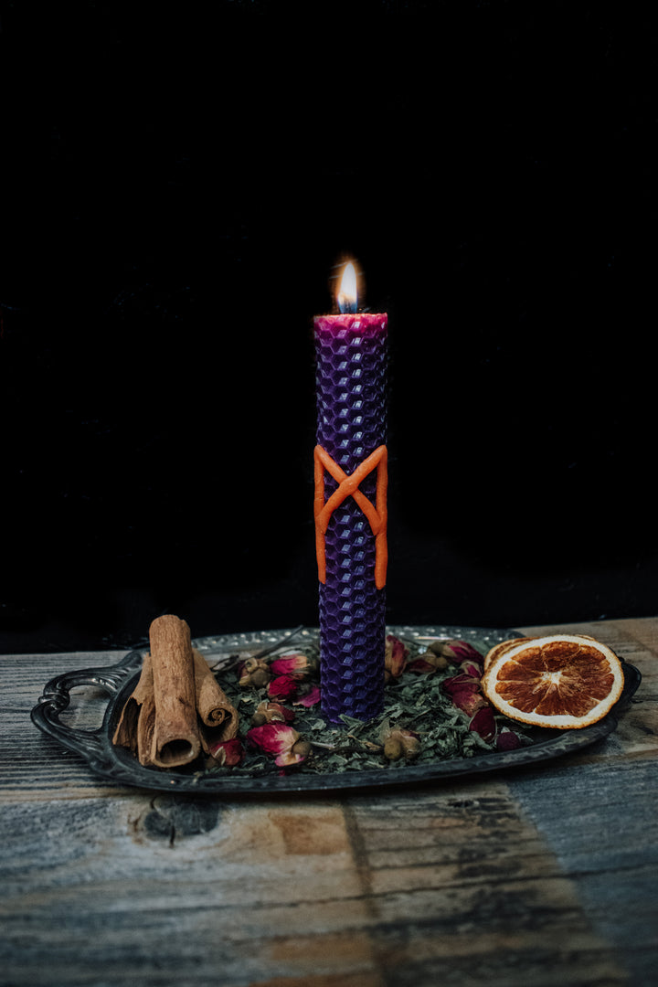 Intuitively selected beeswax rune candle
