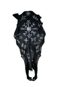 Blackened Icelandic magical staves cow skull