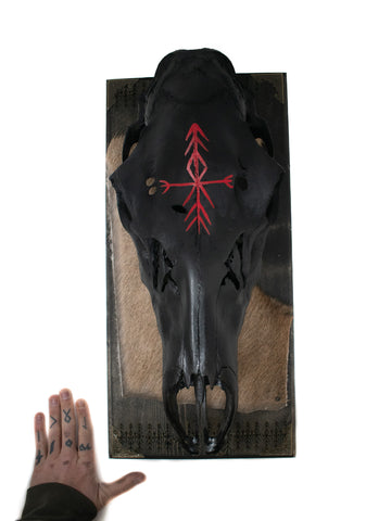 Image of blackened home protection bindrune elk skull hanger