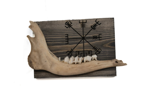 Image of norse symbols deer jawbone wall hanger