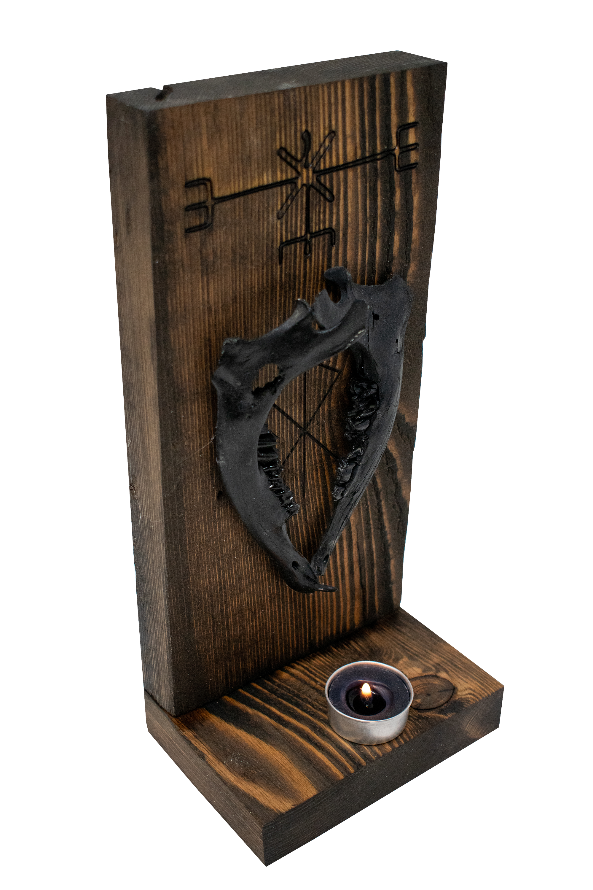 Að unni & love bindrune blackened deer jawbone altar