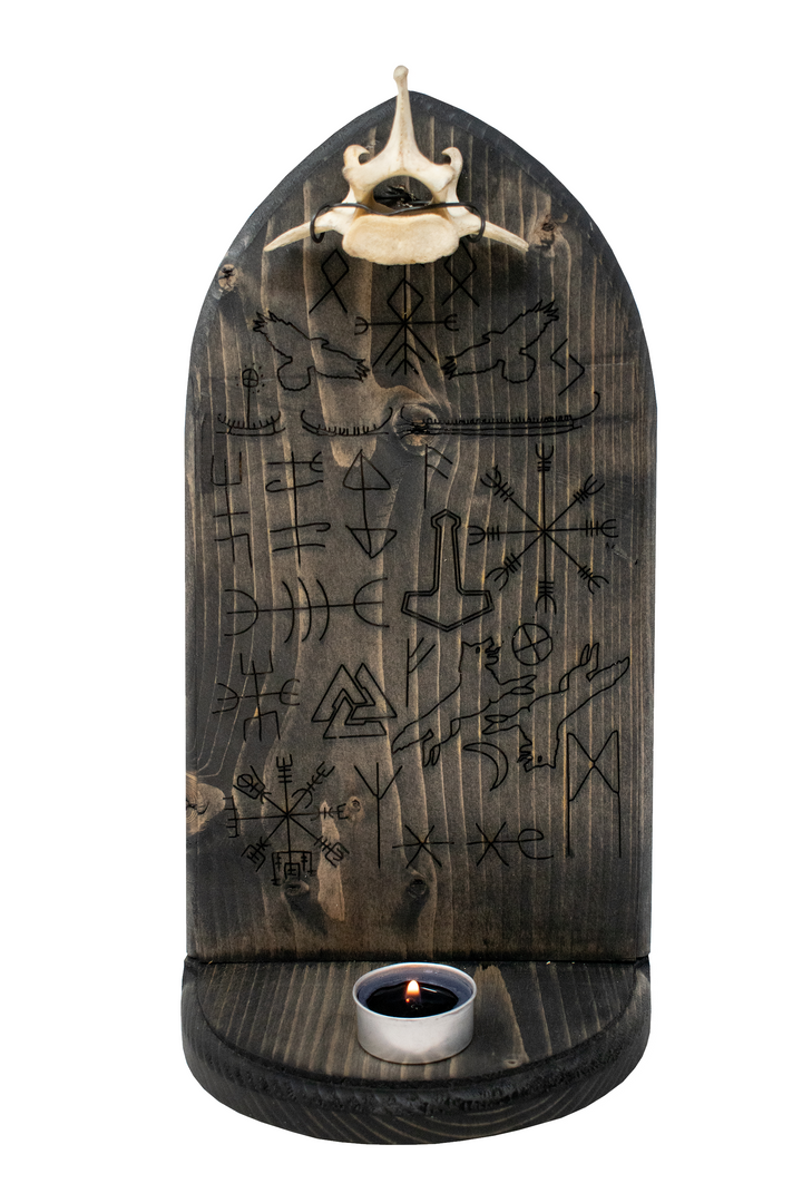 norse symbols & deer vertebra altar