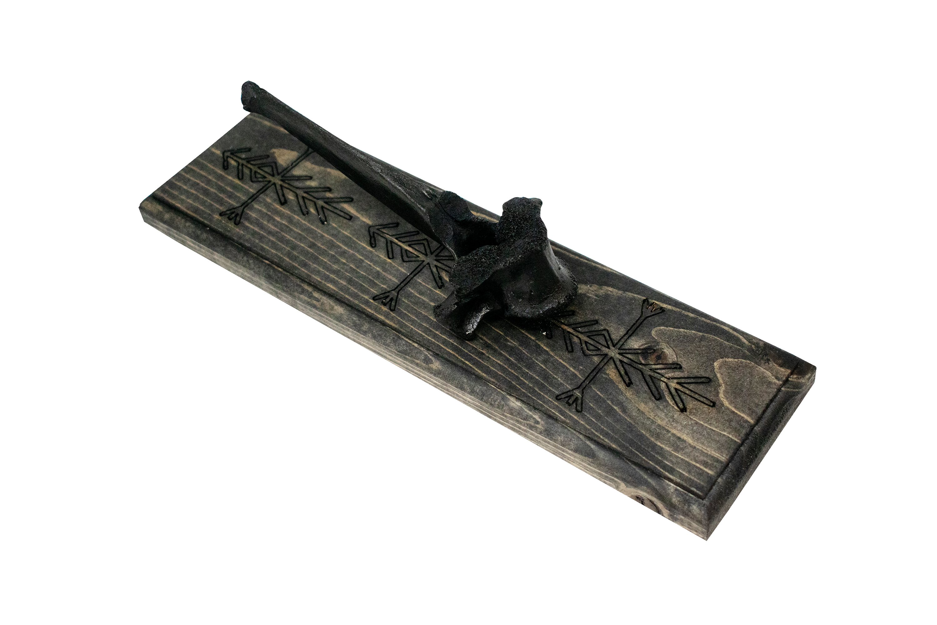 blackened elk vertebra and home protection bindrunes wall hanger