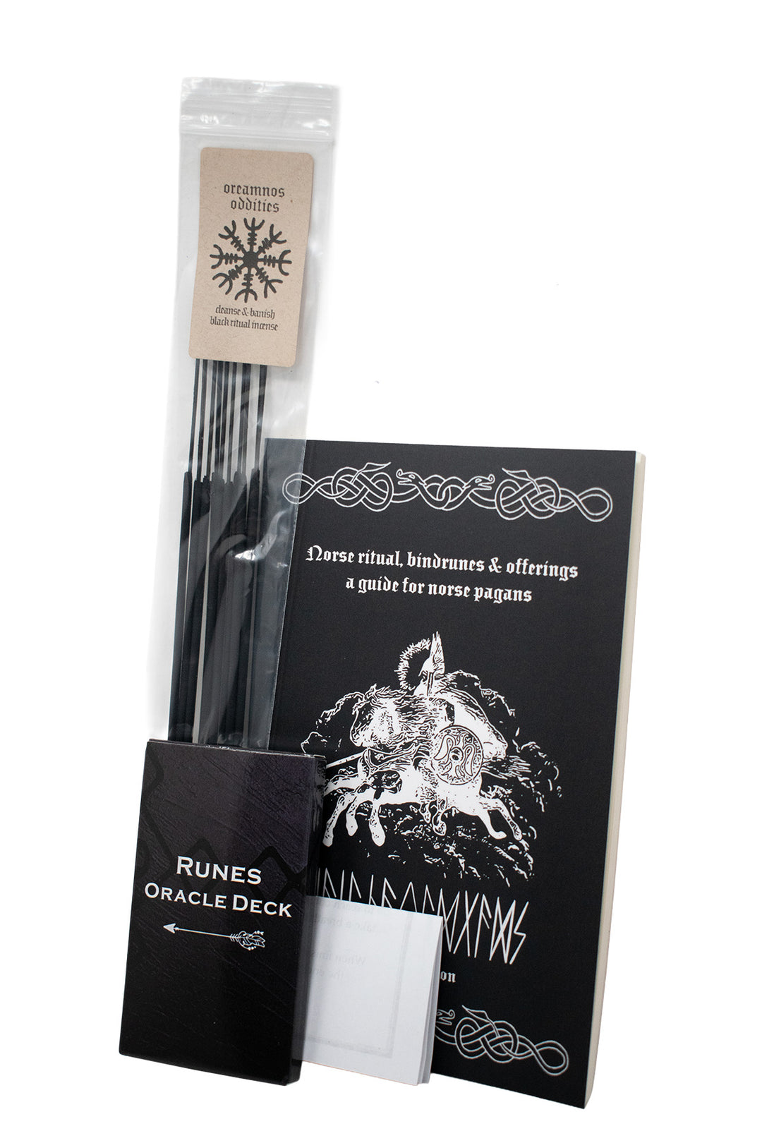 Norse pagan starter kit - beginner ritual set with rune deck, book and cleansing Incense