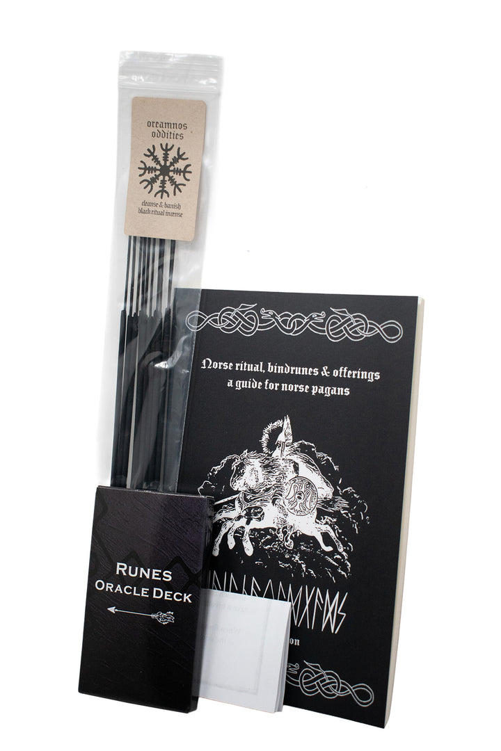 Norse pagan starter kit - beginner ritual set with rune deck, book and cleansing Incense