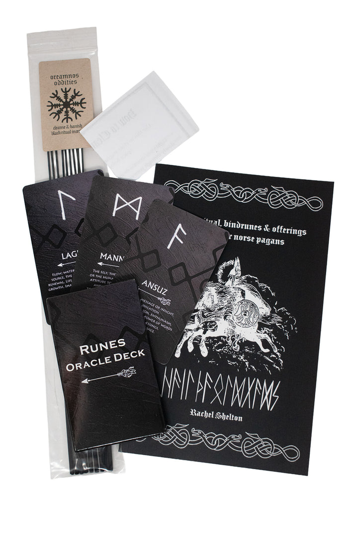 Norse pagan starter kit - beginner ritual set with rune deck, book and cleansing Incense